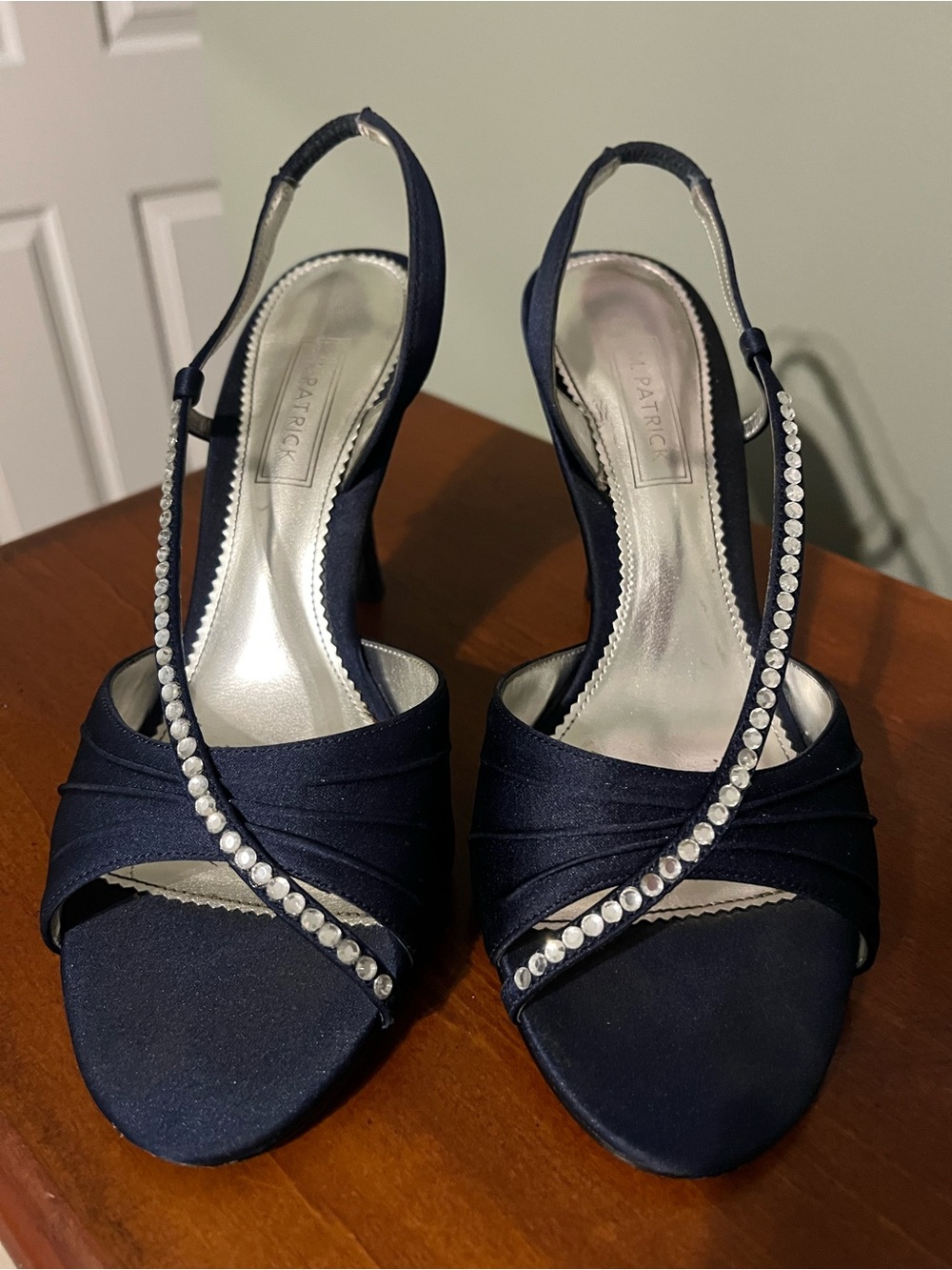 Elegant Navy Heels with Silver Strap